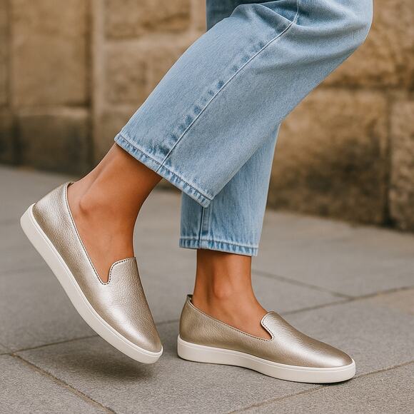 Birdies 7.5 The Swift Slip On Silver Leather Shoes - Picture 1 of 8